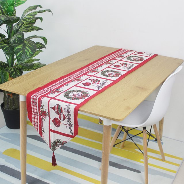 Decoración navideña Bandera de mesa navideña de algodón y poliéster Mantel navideño creativo Decoración de mesa de comedor Vestido para el hogar