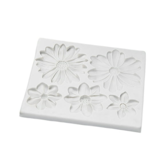 Flower Blossoms Silicone Mold Set - 5 Detailed Daisy & Chrysanthemum Fondant Molds (1.8-3 Inch) for Cake Decoration, Chocolate, Cupcake Toppers, Candy, Polymer Clay, Resin DIY Craft