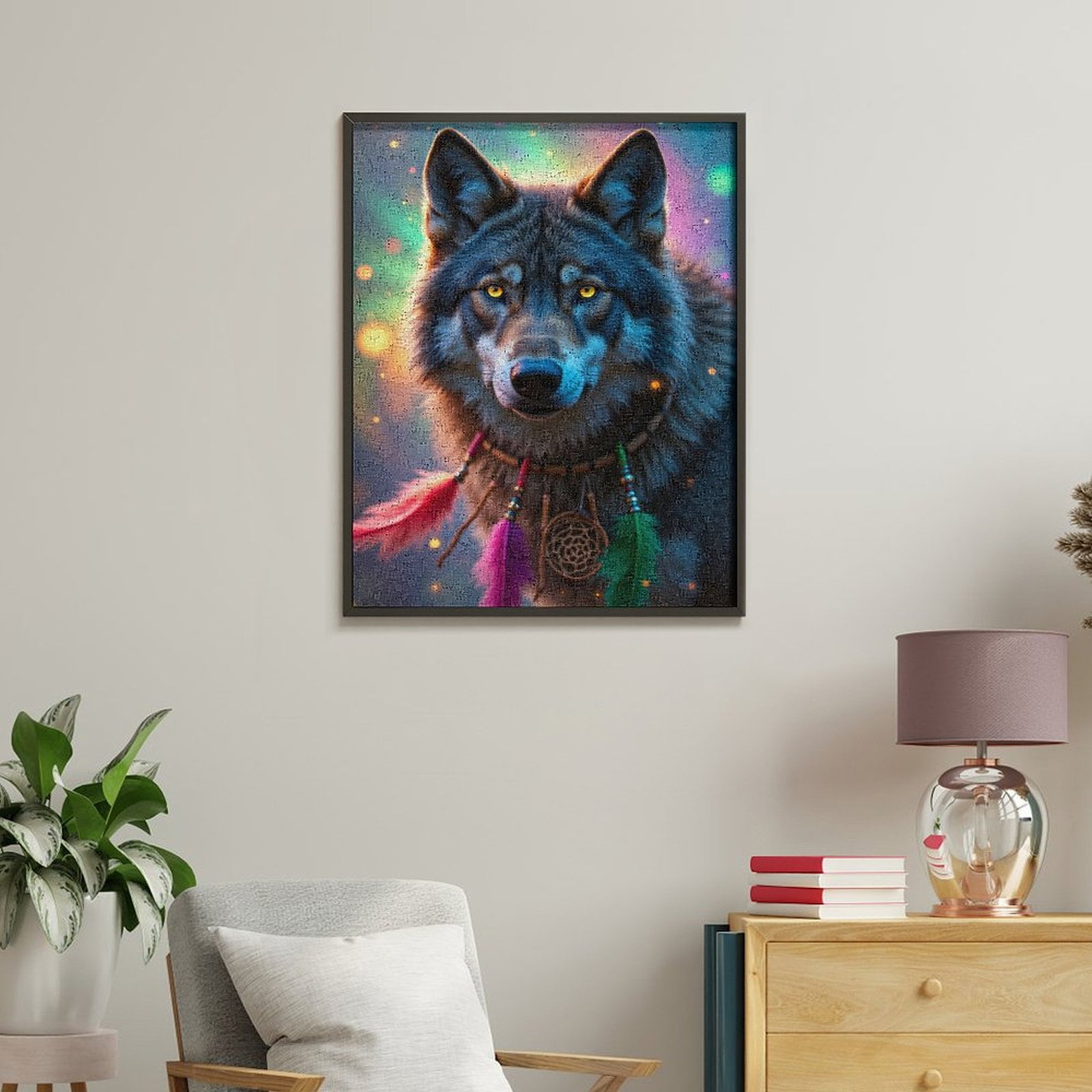 Paint by Numbers Kit for Adults, Wolf Dreamcatcher Fantasy Colors Paint by Numbers, Easy Paint by Numbers Kit for Adults Beginner, DIY Adult Paint by Number Kits on Canvas, 12x16in Home Decor