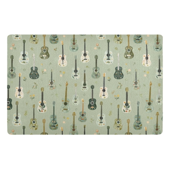 Yayeee Doormat for Inside 20"x32" Absorbent Low-Profile Washable Non-Slip Rubber Backed Entryway Rug, Green Floral Guitar Pattern