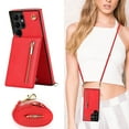 thumbnail image 6 of for Samsung Galaxy S21 Ultra Wallet Case with Card Holder, Crossbody Lanyard Wrist Strap PU Leather Case with Magnetic Clasp Kickstand, Zipper Coin Pocket Back Flip Folio Cover for Women,Red, 6 of 11