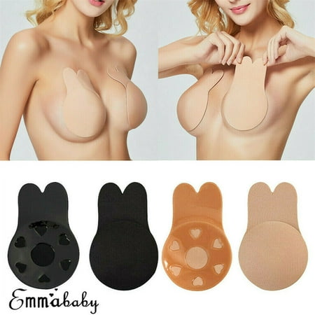Women's Strapless Invisible Bra Backless Self-Adhesive Push Up Bras Black