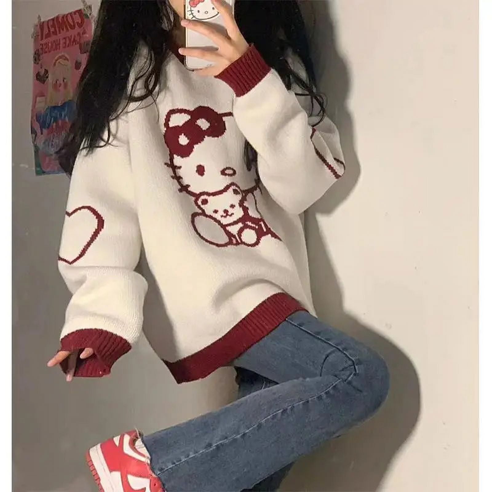 Kawaii Hello Kitty Sweater Hoodie Sanrio Female Autumn Wear
