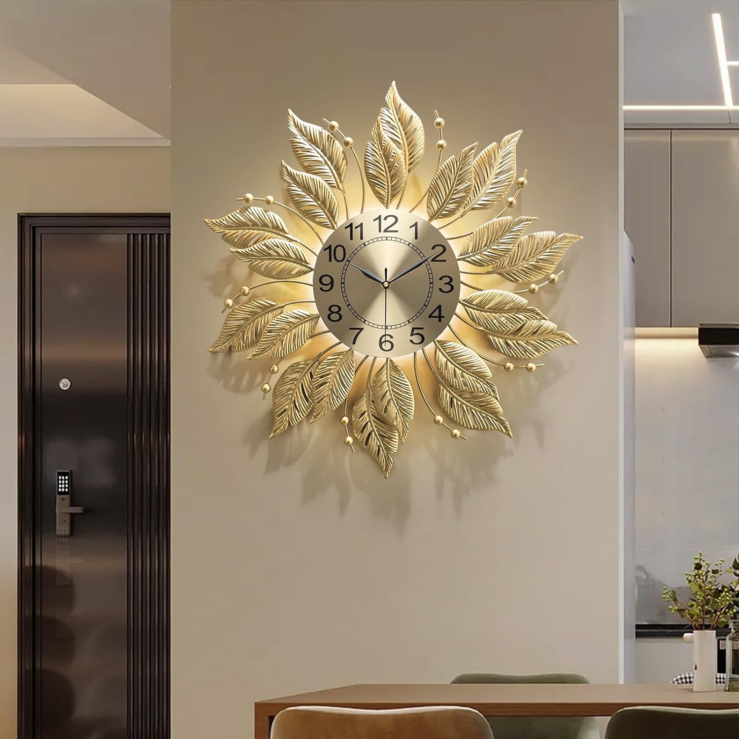 Gold Wall Clock Sunburst,23 Inch Mid Century Decorative Modern Wall Clocks