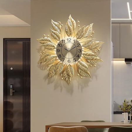 Gold Wall Clock Sunburst,23 Inch Mid Century Decorative Modern Wall Clocks Battery Operated Sunburst Large Handmade Home Art Decor for Living Room,Corridor,Staircase,Kitchen&Thoughtful Gift