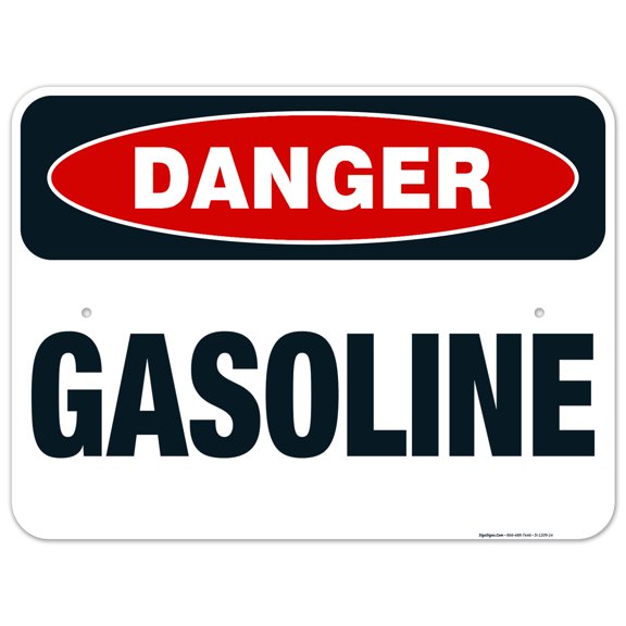 Danger Gasoline Sign, OSHA Danger Sign, 18x24 Aluminum