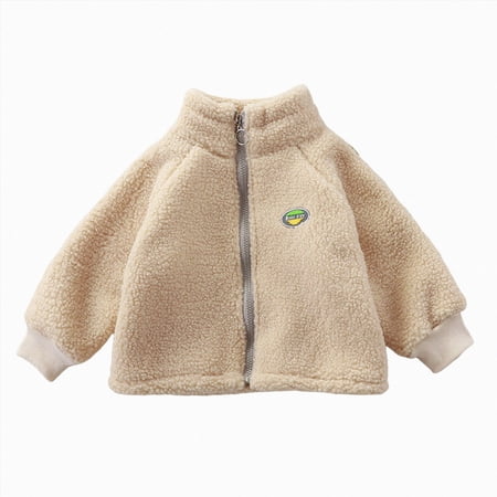 Linfrsh Toddler Girls Boys Fleece Jacket Zip Up Coat Warm Winter Outwear (Beige 6-7 Years)
