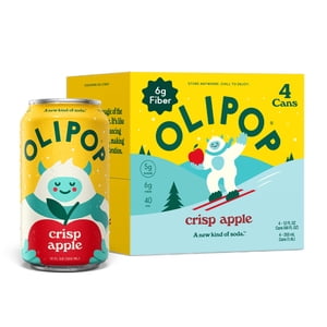 OLIPOP Crisp Apple Prebiotic Soda, 12 fl oz, 4 Pack