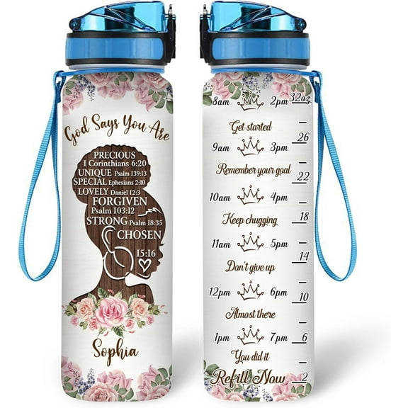 Personalized Gods Say You Are 32 Oz Liter Motivational Water Bottle, Water Bottle With Time Marker, African American Black Woman Gifts For Black Women, Gifts For Girls On Birthday, Mother's Day