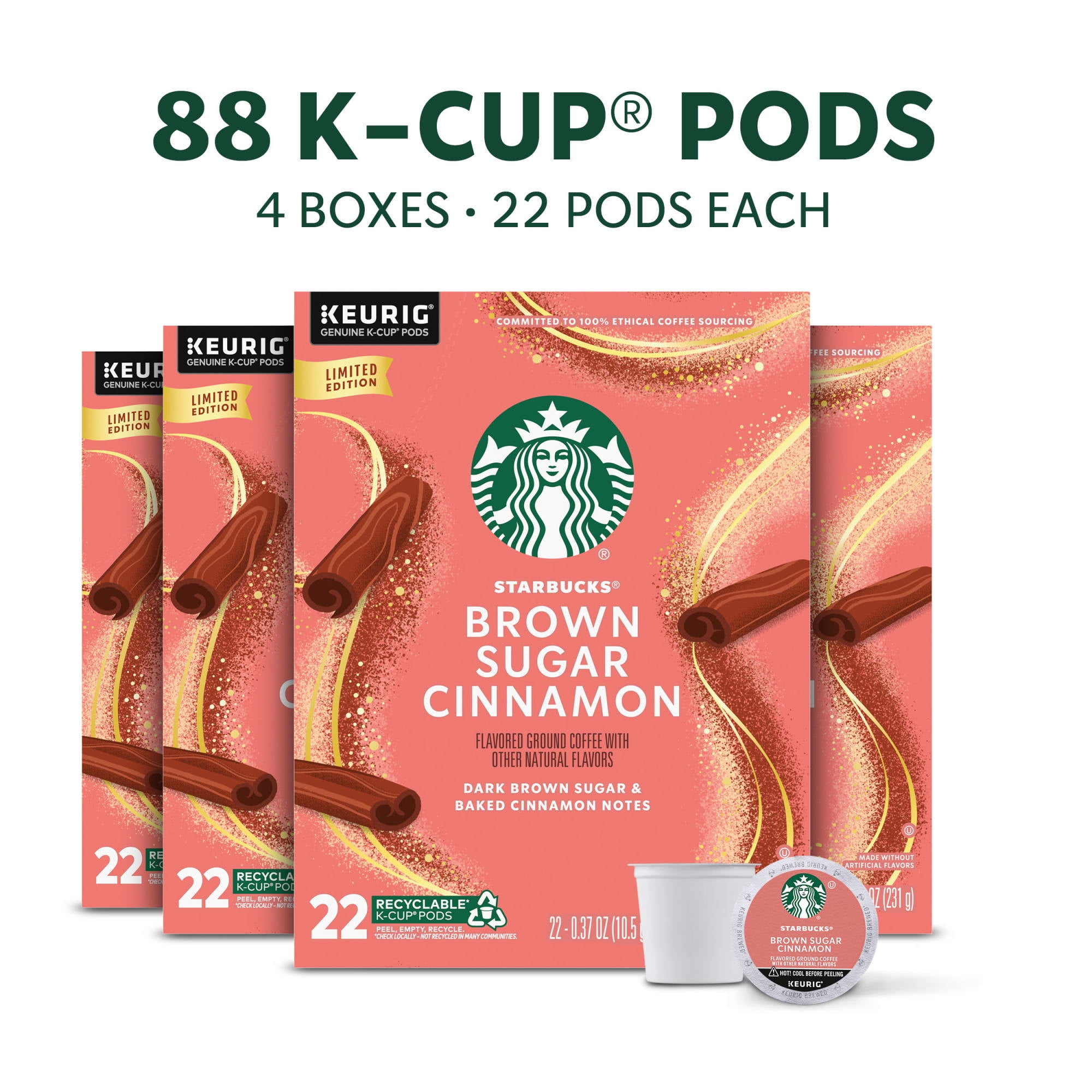 Starbucks Brown Sugar Cinnamon, Hot or Iced Coffee, Flavored K-Cup Coffee Pods, 88 Count​