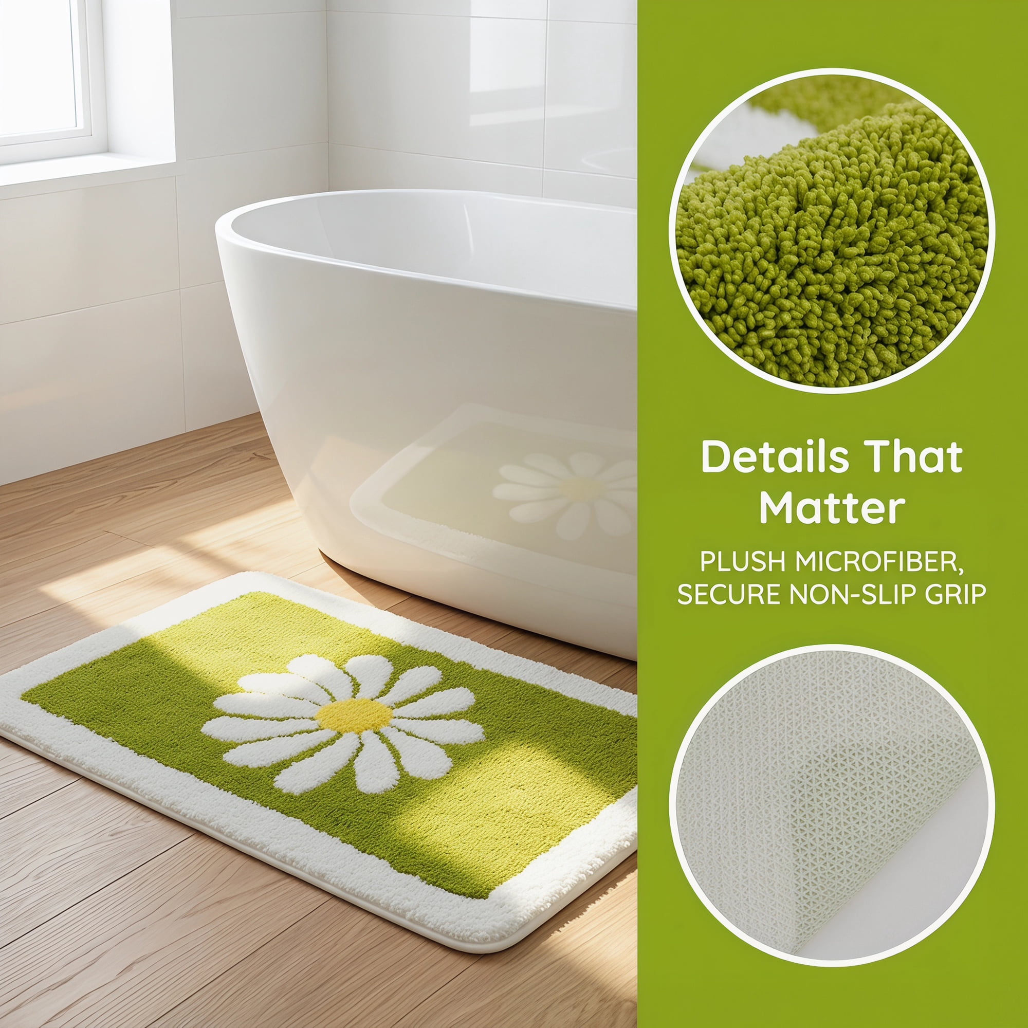 Unique Bargains Aesthetic Non Slip Ultra Soft Absorbent Shaggy Bath Mat Green 32" x 20"