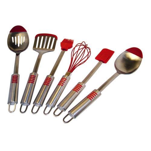 Culinary Edge 48RED66 Utensil Set 6 Piece Silicone and Stainless Steel Red 
