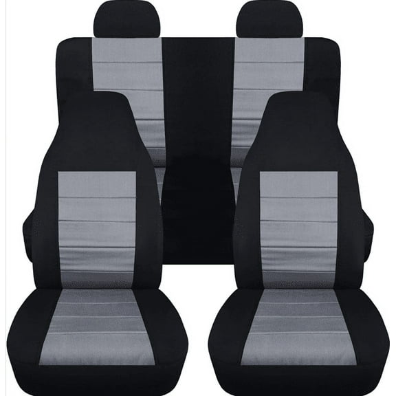 T313-Designcovers Fits 2002-2007 Jeep Liberty Cotton Seat Covers with Molded Front Headrests:Black and Silver - Full Set