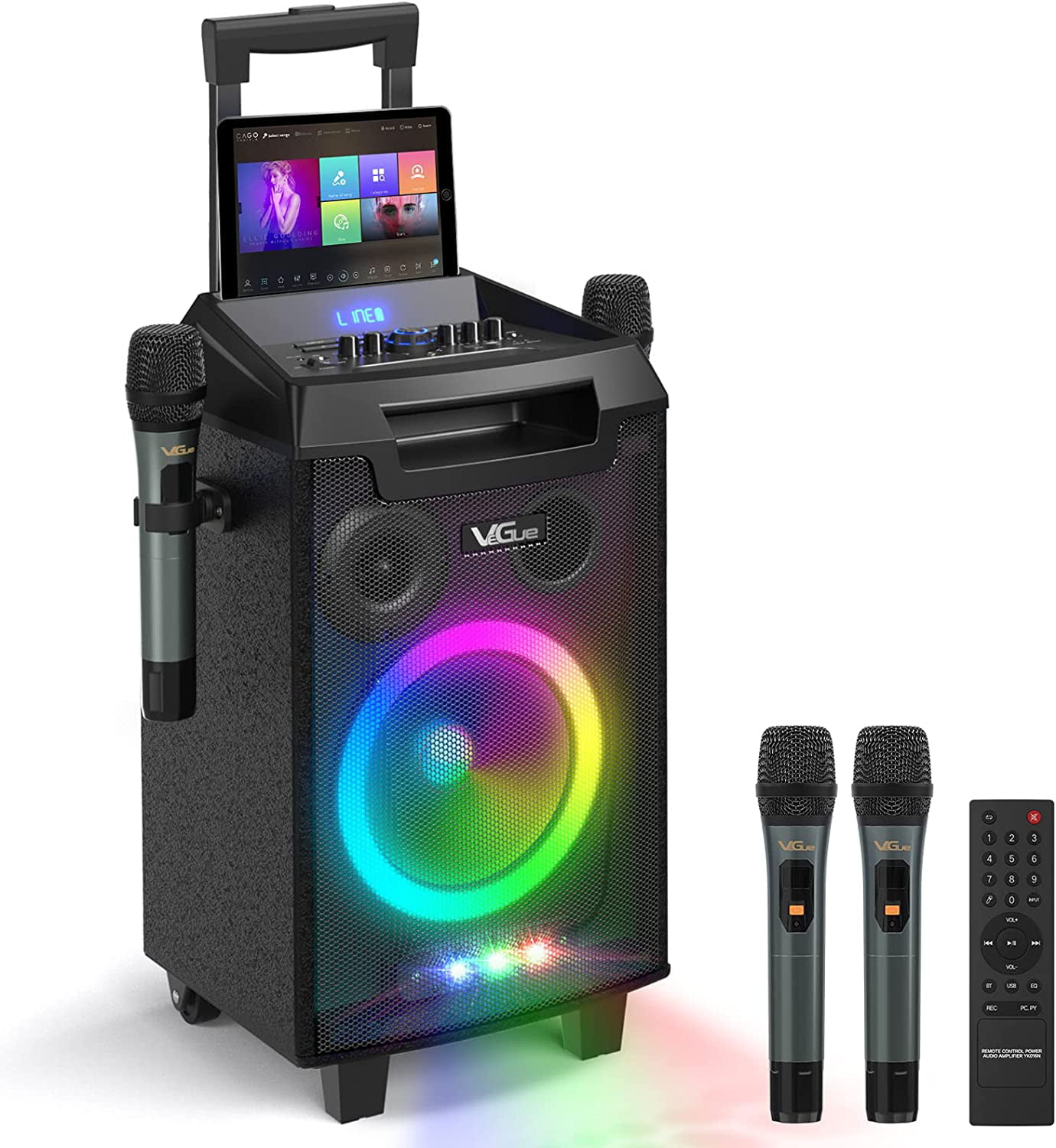 Powered PA System for Party MicPioneer Bluetooth PA System with Microphones and LED Light Great gift idea for Christmas and Birthday. Wedding Portable Karaoke Machine for kids and adult Church 
