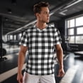 thumbnail image 3 of Wukai Black White Plaid Print Men's Short-Sleeved Mesh T-Shirt,Quick-Dry Short Sleeve Workout T-Shirt-4X-Large, 3 of 8