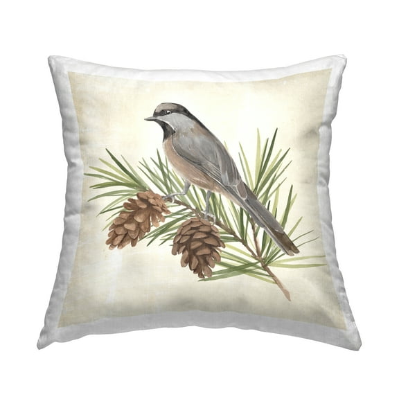 Stupell Industries Bird with Pinecones Decorative Printed Throw Pillow, 18 x 18