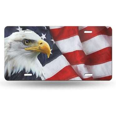 PISONIC License Plate, Bald Eagle American Flag Decorative Car Front License Plates, Aluminum Noverlty License Plate for Women/Men Vanity Gifts, 6x12 inch