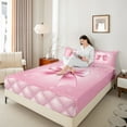 thumbnail image 4 of Castle Fairy Cartoon Ribbon Bow Twin Sheet Sets 3pcs for Kids Children Teens,Bling Pink Glitter Twin Fitted Sheet Microfiber,Geometric Plaid Breathable Flat Sheet,Ultra Soft Home Decor, 4 of 7