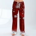 thumbnail image 2 of Women's Casual Fashion Christmas Printed Trousers Plush Casual Pants, Comfortable Home and Sleepwear Bottoms for Winter, Elastic Waist with Drawstring, Wine, M, 2 of 7