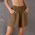 thumbnail image 2 of Bxsruta Women's Cotton Shorts High Waist Loose Fit Elastic Waistband Wide Leg with Pockets for Summer Casual Lounge, 2 of 7
