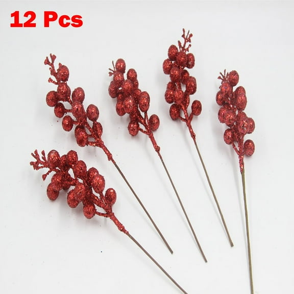 12Pcs Artificial Christmas Glitter Berries Stems Xmas Tree Wreath Diy Decor 2024 Halloween New Year Home Decor Navidad