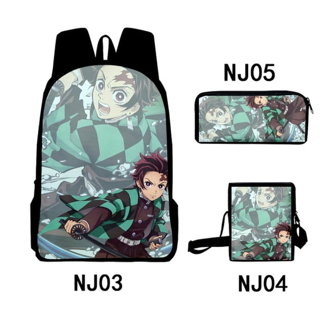 Mochila Dem@@2on Slayer, juego de 3 piezas: mochila para portátil con estuche para lápices y bolsa para el almuerzo.