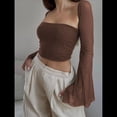 thumbnail image 4 of Conjuntos de Dos Piezas para Mujer: Top de Corsé de de Larga, Moderno Y2K, Escote Cuadrado, Corpiño para Salir, Top Corto Tipo Chal Marrón L, 4 of 7