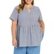 thumbnail image 4 of GRACE & GRANDEUR Blusas de Gingham de Talla Grande para Mujeres 100% Algodón Top Peplum Cuello Notch de Manga Corta Verano Flowy Blusa Babydoll 3X Azul Marino, 4 of 6