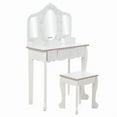 thumbnail image 2 of Towallmark Kids Vanity Set with Lighted Mirror, Pretend Play Makeup Table and Chair Set for Girls, 3 Mirror Wooden Vanity Desk with Stool, White Play Furniture, 2 of 6