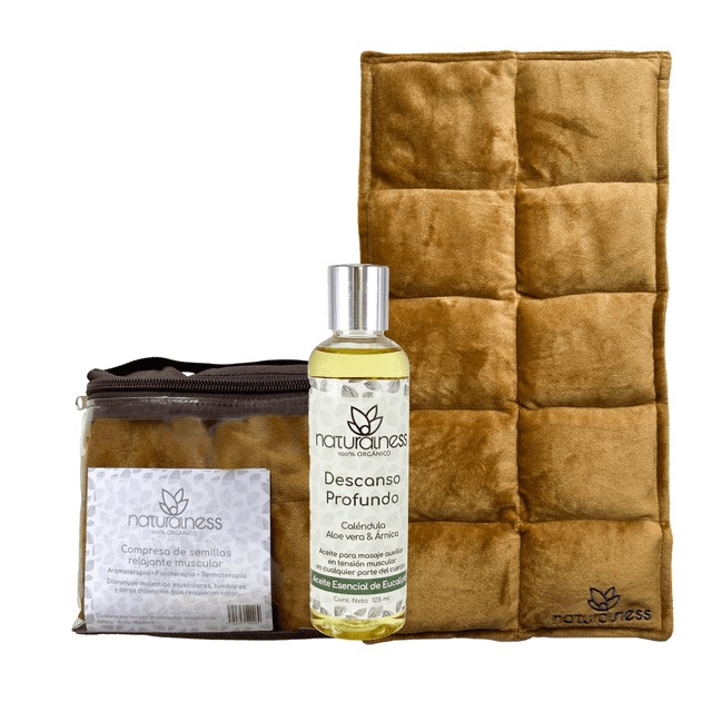 Compresa térmica Muscular Grande Naturalness con Semillas y Plantas Medicinales y Aceite para masaje Descanso Profundo 125 ml