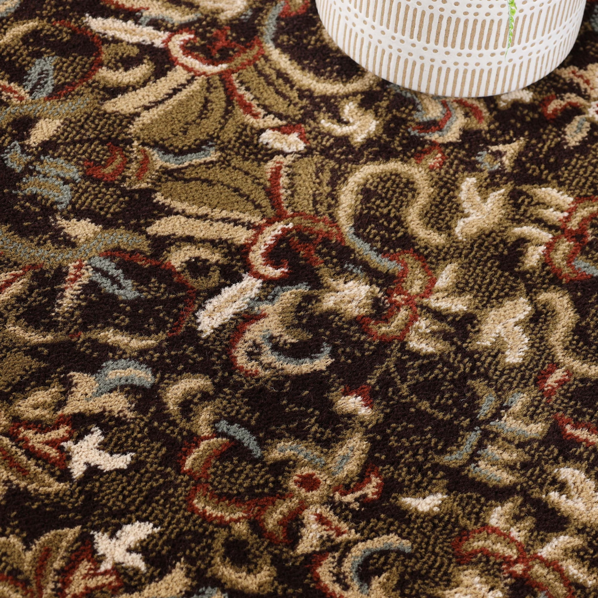 BNM Floral Scroll Vines Indoor Area Rug, 8' x 10', Mocha