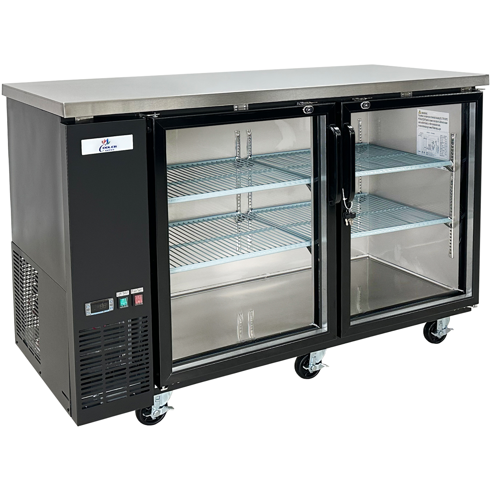 60" Commercial Back Bar Cooler – Double Glass Door Beer Refrigerator, 16 cu.ft, R134a, 115V | NSF ETL Certified