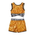 thumbnail image 3 of iixpin Kids Girls Sequins 2 Pieces Ballet Dance Sport Outfit Tank Top with Shorts Set Dancewear Performance Costume Gold 14, 3 of 6