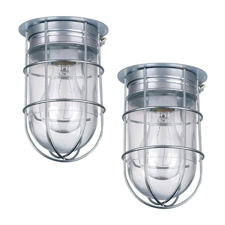 2 Pack of Outdoor Caged Lights Barn Ceiling Exterior Wall All Weather with