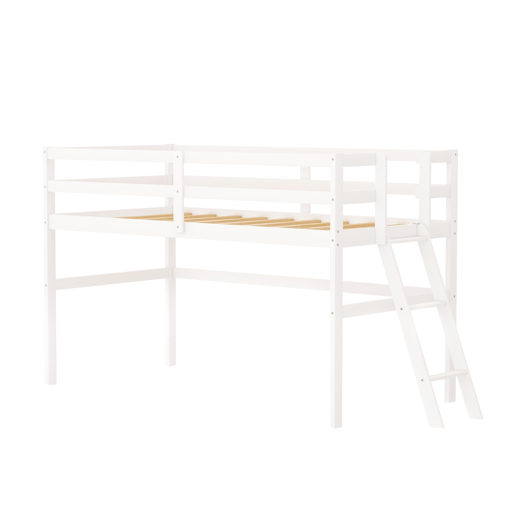 Pine Wood Cover Low Loft Bed for Boys and Girls in Bedroom， Multi