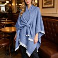 thumbnail image 4 of UTSJKR Women’s Speckled Knotted Wrap Poncho Cape Shawl with Fringe Trim Soft Warm Outer Cover‑Up for Fall Winter Daily Casual Fashion Outfit Navy, 4 of 6