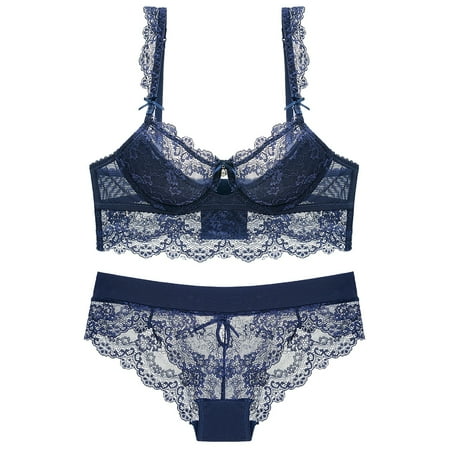 oqasdz Lingerie for Women Lace Push Up Gathering Bra Underwear Thin Breathable Plus Size Bra Set