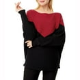 thumbnail image 4 of Lilgiuy Women's Long Sleeves Round Neck Stripe Loose Tops Blouse Thread Knitted Sweater,Red,One Size 2022 Fall Winter, 4 of 5