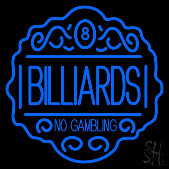 Billiards No Gambling LED Neon Sign 24 x 24 - inches, Black Square Cut Acrylic Backing, with Dimmer - Bright and Premium built indoor LED Neon Sign for wall décor, arcarde, and storefront.