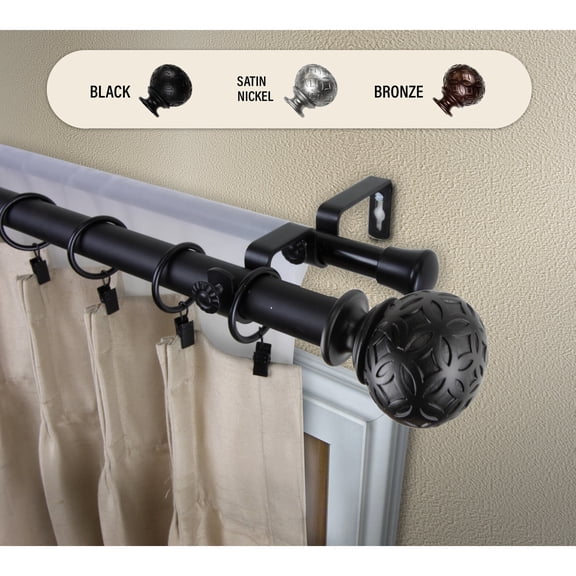 Domovina Berta 1" Double Curtain Rod-Color:Black,Size:48-84"