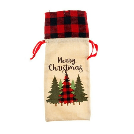 

Christmas Burlap Embroidery Bottle Sleeve Decorative Christmas Bottle Bag
