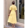 thumbnail image 6 of Women Button Front Pleated Shirt Dresses Summer Casual Short Sleeve Pleated Blouse Mini Dress Yellow XXL, 6 of 8