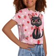 thumbnail image 4 of Uourmeti Kids Cat Short Sleeve Top for Girls 10-12 Cute Short Crop Tops Strawberry Casual Loose Crewneck Pullover Lightweight Soft Sports T-Shirt, 4 of 6