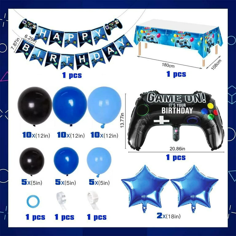 34 Pieces Video Game Party Supplies Set Gamer Brthday Decorations Including  Happy Birthday Gaming Backdrop, Game Table Covers, Multi-Color Balloons