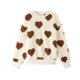 thumbnail image 1 of Pullover Graphique Cœur Sherpa pour Femmes Col Rond Manches Longues Chandail en Molleton en Polaire Duveteux, 1 of 5