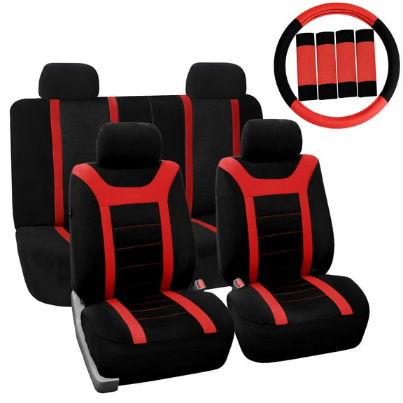 FH Group Universal Fit Car Seat Covers Full Set w/ Steering & Belt Pads Cover