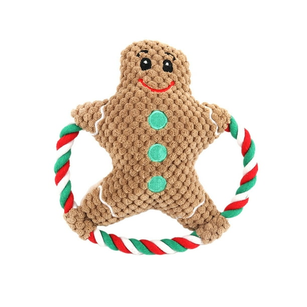 EeaseMX Juguete navideño con sonido de ventilación para muelas de la guarda, cuerda de algodón con dibujos animados, sonido de rechinamiento de dientes, juguete de peluche para masticar (marrón)