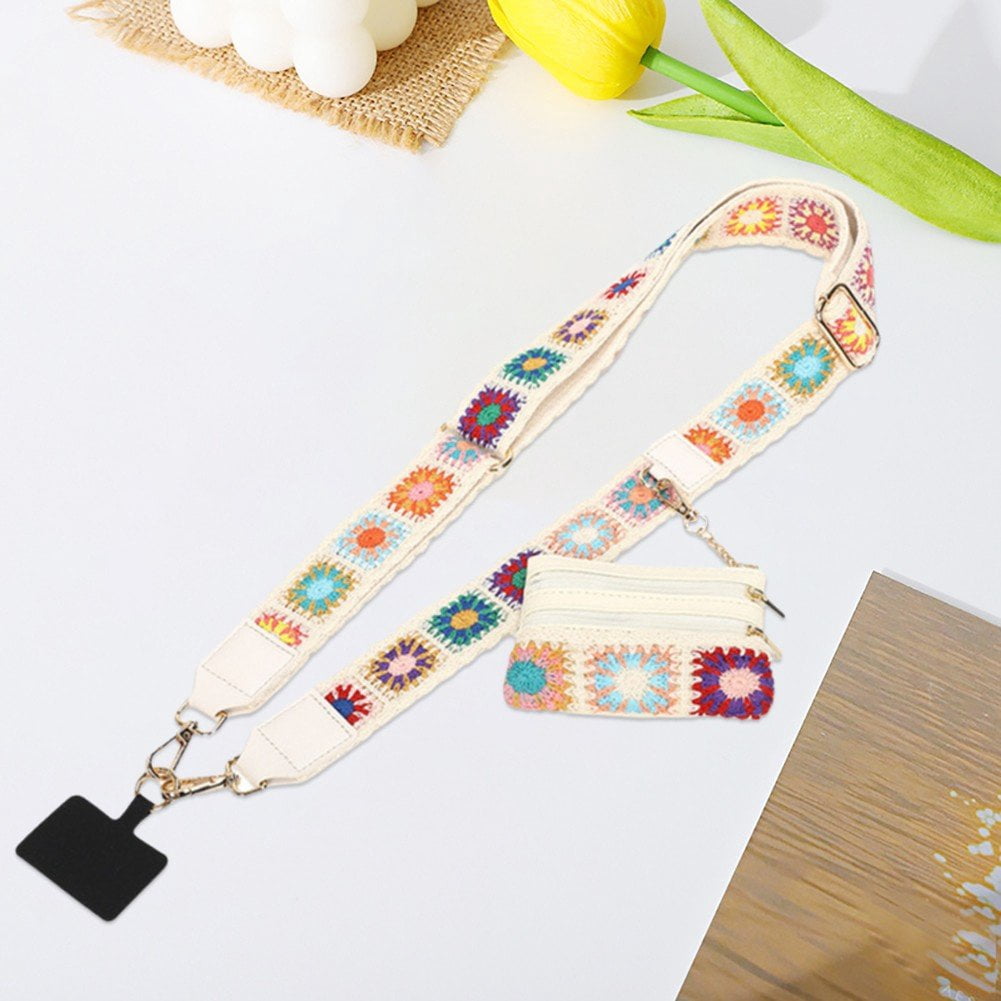Phone Strap with Weaving Pattern, Phone Crossbody Lanyard With Wallet, Adjustable Cellphone Lanyard With Zippered Pouch, Clip for Phone