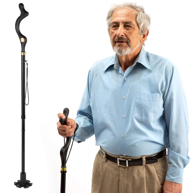 Bastón para hombre y mujer con equilibrio especial. Bastón con 10 alturas ajustables. Bastón plegable y portátil, cómodo y autoportante (negro).