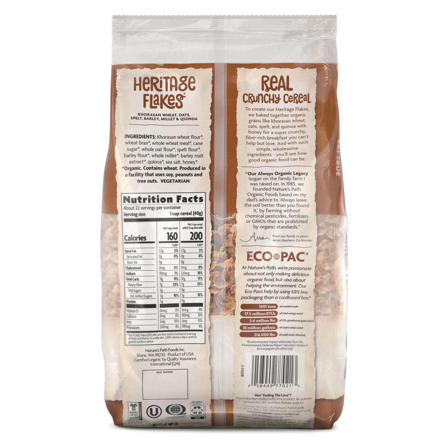Nature's Path Organic Heritage Flakes® Breakfast Cereal, 32oz Bag (pack of 6)